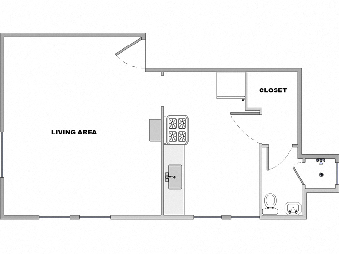 Floor plan for studio, 1 bath, 440 sqft
